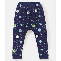 Babyhug Cotton Full Length Diaper Leggings Space & Stripes Print Pack of 3- Blue & Green