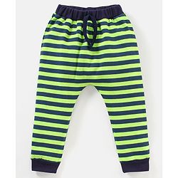 Babyhug Cotton Full Length Diaper Leggings Space & Stripes Print Pack of 3- Blue & Green