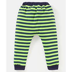 Babyhug Cotton Full Length Diaper Leggings Space & Stripes Print Pack of 3- Blue & Green