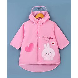 Babyhug Three Forth Sleeves Hooded Raincoat Bunny Print - Pink