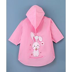 Babyhug Three Forth Sleeves Hooded Raincoat Bunny Print - Pink