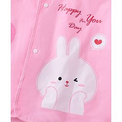 Babyhug Three Forth Sleeves Hooded Raincoat Bunny Print - Pink