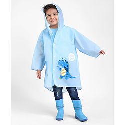 Babyhug Three Forth Sleeves Hooded Raincoat Little Dino Print - Blue