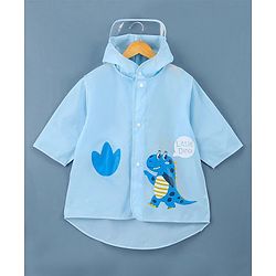Babyhug Three Forth Sleeves Hooded Raincoat Little Dino Print - Blue