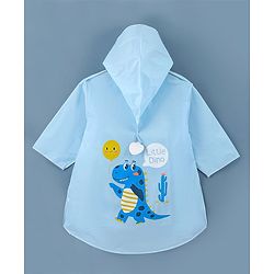 Babyhug Three Forth Sleeves Hooded Raincoat Little Dino Print - Blue