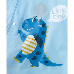 Babyhug Three Forth Sleeves Hooded Raincoat Little Dino Print - Blue