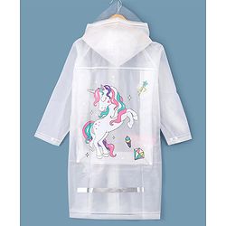 Babyhug Full Sleeves Hooded Raincoat Unicorn Print - White