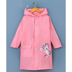 Babyhug Full Sleeves Hooded Raincoat Unicorn Print - Pink