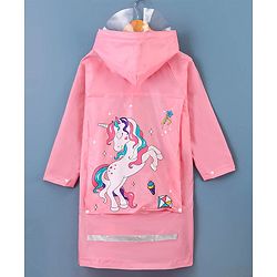 Babyhug Full Sleeves Hooded Raincoat Unicorn Print - Pink