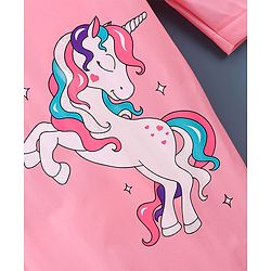 Babyhug Full Sleeves Hooded Raincoat Unicorn Print - Pink