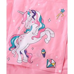 Babyhug Full Sleeves Hooded Raincoat Unicorn Print - Pink