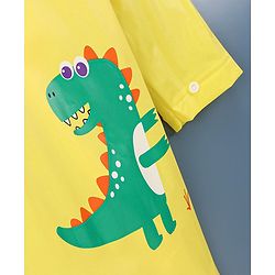 Babyhug Full Sleeves Hooded Raincoat Dino Print - Yellow