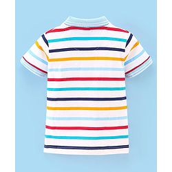 Babyhug Cotton Half Sleeves Striped Polo T-Shirt- White & Blue