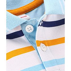 Babyhug Cotton Half Sleeves Striped Polo T-Shirt- White & Blue