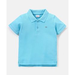 Babyhug Cotton Knit Half Sleeves Polo T-Shirt Solid - Blue