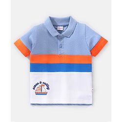 Babyhug Cotton Half Sleeves Cut & Sew T-Shirt Ocean Is Calling Embroidery - Blue & White