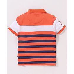 Babyhug Cotton Knit Half Sleeves Polo T-Shirt Stripes  - Navy Orange