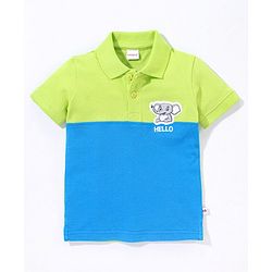Babyhug Cotton Knit Half Sleeves Colour Block T-Shirt Baby Elephant Applique - Green & Blue