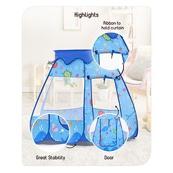 Babyhug Foldable Pop-Up Play Tent House Aquatic Theme - Blue