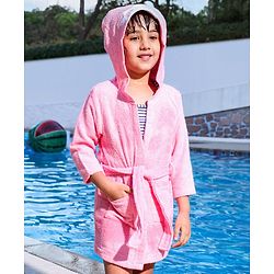 Babyhug Cotton Knit Hooded Towel Princess Embroidery - Pink