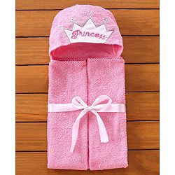 Babyhug Cotton Knit Hooded Towel Princess Embroidery - Pink