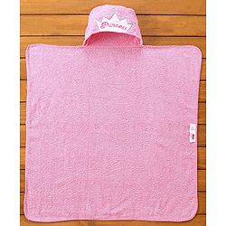 Babyhug Cotton Knit Hooded Towel Princess Embroidery - Pink