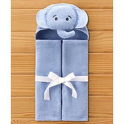 Babyhug Elephant Headed Cotton Knit Hooded Towel - Blue