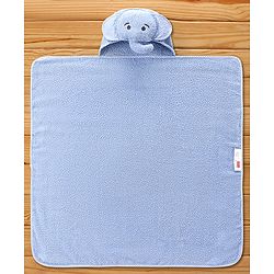 Babyhug Elephant Headed Cotton Knit Hooded Towel - Blue