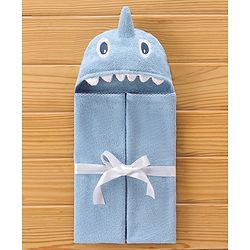 Babyhug Shark Headed Cotton Knit Hooded Towel - Blue