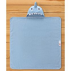 Babyhug Shark Headed Cotton Knit Hooded Towel - Blue