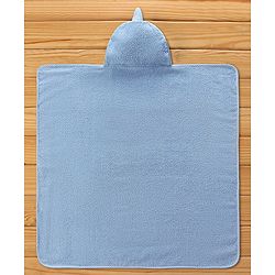 Babyhug Shark Headed Cotton Knit Hooded Towel - Blue