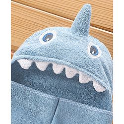 Babyhug Shark Headed Cotton Knit Hooded Towel - Blue
