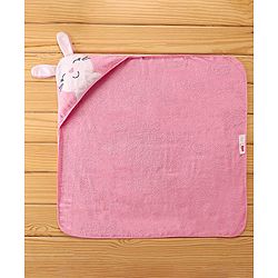 Babyhug Terry Cotton Knit Hooded Towel Bunny Applique - Pink