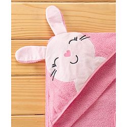 Babyhug Terry Cotton Knit Hooded Towel Bunny Applique - Pink