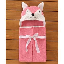 Babyhug Hooded Terry Towel Fox Embroidery - Pink