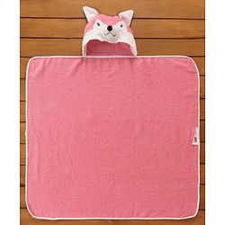 Babyhug Hooded Terry Towel Fox Embroidery - Pink