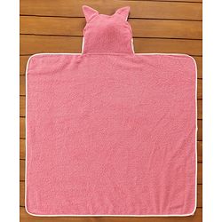 Babyhug Hooded Terry Towel Fox Embroidery - Pink