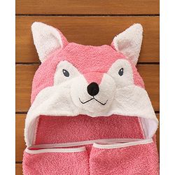 Babyhug Hooded Terry Towel Fox Embroidery - Pink