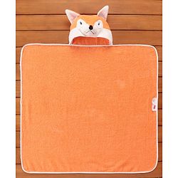 Babyhug Hooded Terry Towel Fox Embroidery - Orange