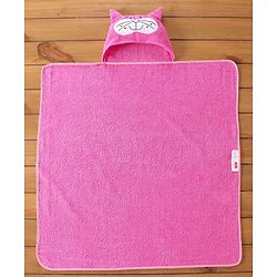Babyhug Terry  Cat Embroidery Hooded Towel - Pink