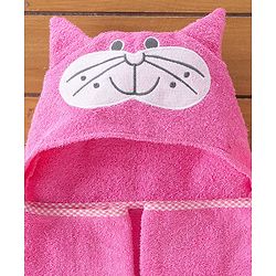 Babyhug Terry  Cat Embroidery Hooded Towel - Pink