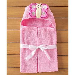 Babyhug Terry Butterfly Embroidery Hooded Towel - Pink