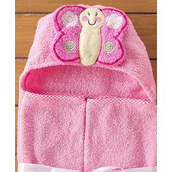 Babyhug Terry Butterfly Embroidery Hooded Towel - Pink