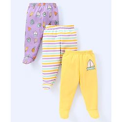 Babyhug Cotton Knit Footed Length Bootie Leggings Striped & Boat Print Pack of 3 - Multicolour