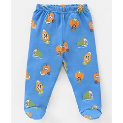 Babyhug Cotton Full Length Bootie Pants Stripes & Fruit Print Pack Of 3- Green & Blue