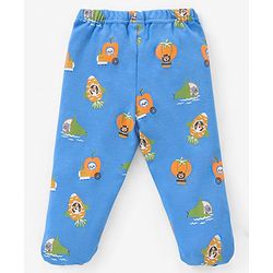 Babyhug Cotton Full Length Bootie Pants Stripes & Fruit Print Pack Of 3- Green & Blue