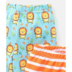 Babyhug Cotton Full Length Bootie Pants Stripes & Lion Print Pack Of 3- Blue & Orange