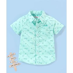Babyhug 100% Cotton Half Sleeves Tools Print Shirt - Aqua