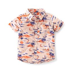 Babyhug Cotton Half Sleeve Shirt Boat Print - Off White