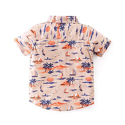 Babyhug Cotton Half Sleeve Shirt Boat Print - Off White